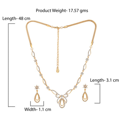 Estele 24 Kt Gold Plated Oval Halo American Diamond Necklace Set For Women