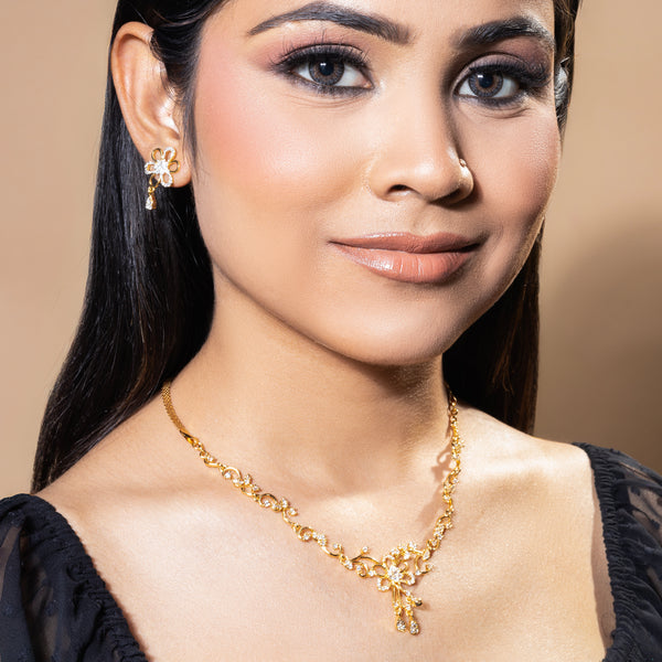 CZ Floral Gold Necklace Set