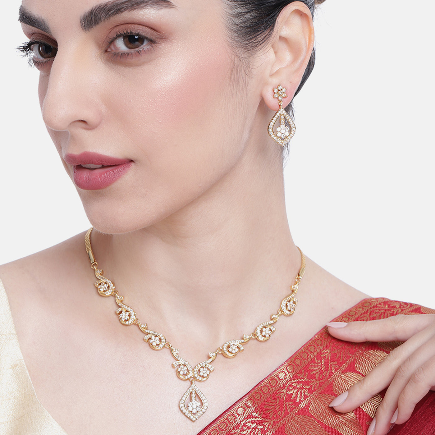 Estele Gold Plated CZ Radiance Necklace Set for Women