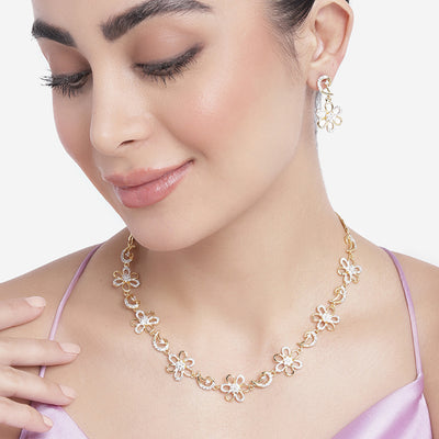 Estele Gold Plated CZ Bloom Designer Necklace Set for Women