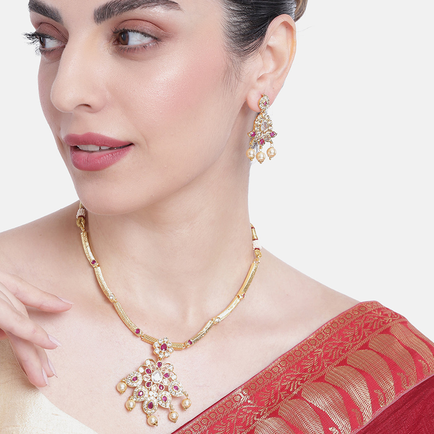 Estele Gold Plated CZ Beautiful Designer Necklace Set for Women
