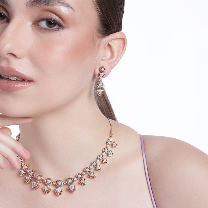 Estele Rose Gold Plated CZ Gorgeous Necklace Set for Women