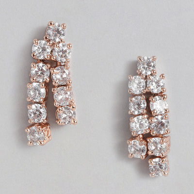 Estele Rose Gold Plated CZ Classic Double Line Earrings for Women