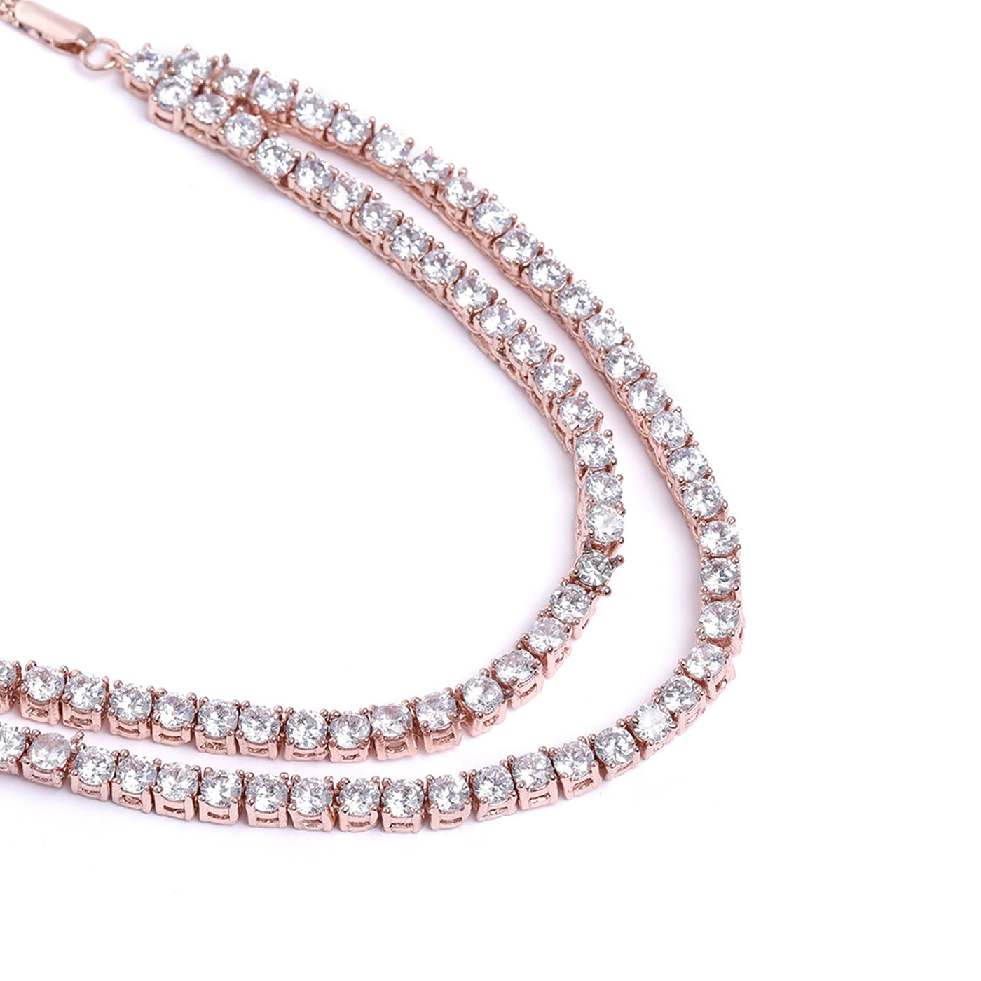 Estele Rose Gold Plated CZ Classic Double Line Necklace Set for Women