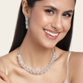 Estele Rhodium Plated CZ Ossum Octagon Necklace Set for Women