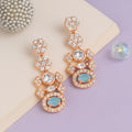 Estele Rose Gold Plated CZ Sparkling Earrings with Mint Blue Stones for Women