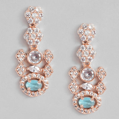 Estele Rose Gold Plated CZ Sparkling Earrings with Mint Blue Stones for Women