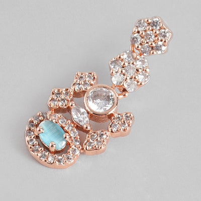 Estele Rose Gold Plated CZ Sparkling Earrings with Mint Blue Stones for Women