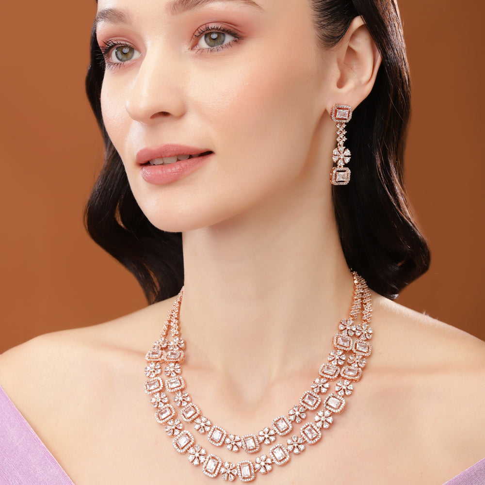 Buy Estele Rose Gold Plated CZ Fascinating Double Layered Necklace