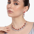 Estele Rose Gold Plated CZ Marvelous Necklace Set with Pink Crystals for Women
