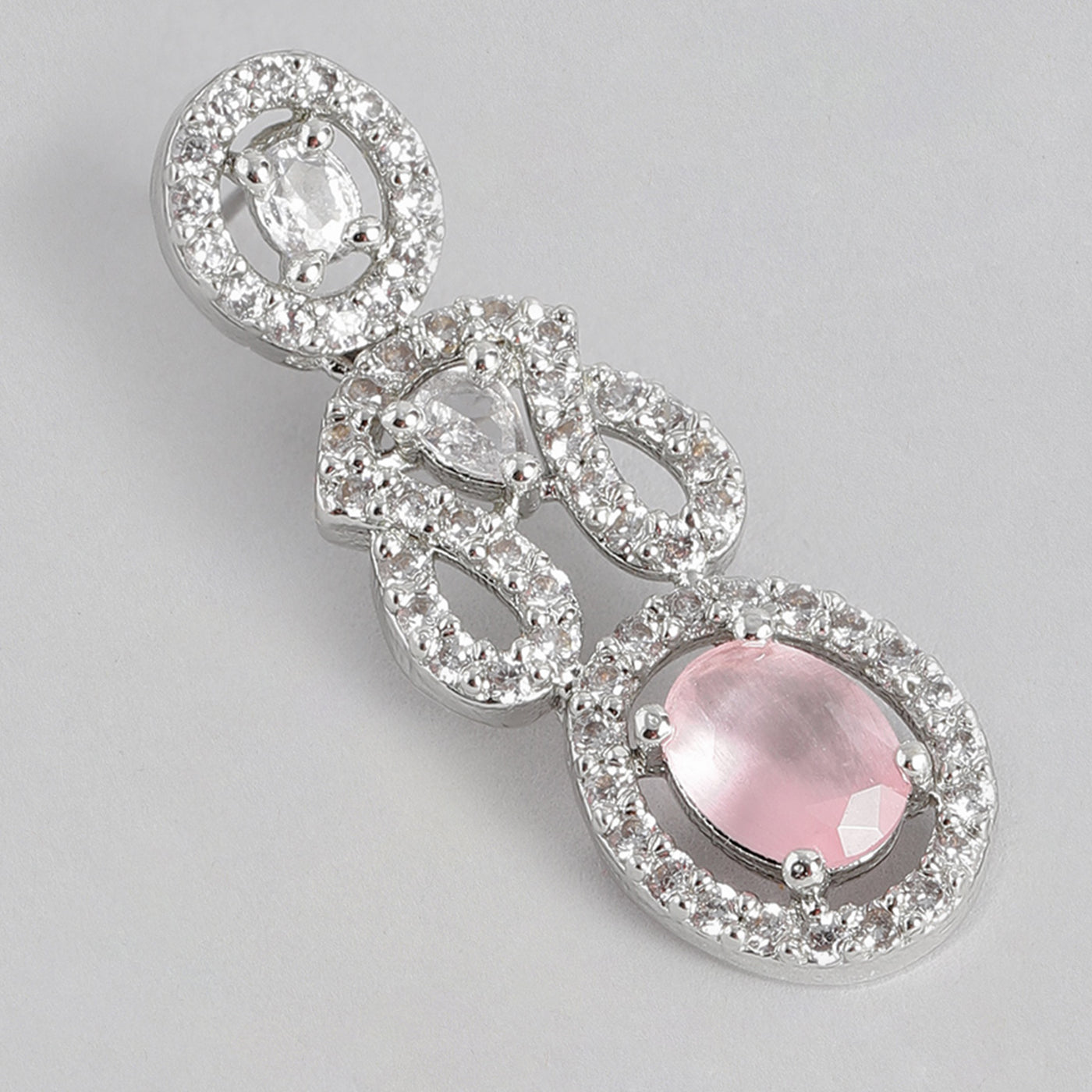 Estele Rhodium Plated CZ Charming Earrings with Mint Pink Stones for Women