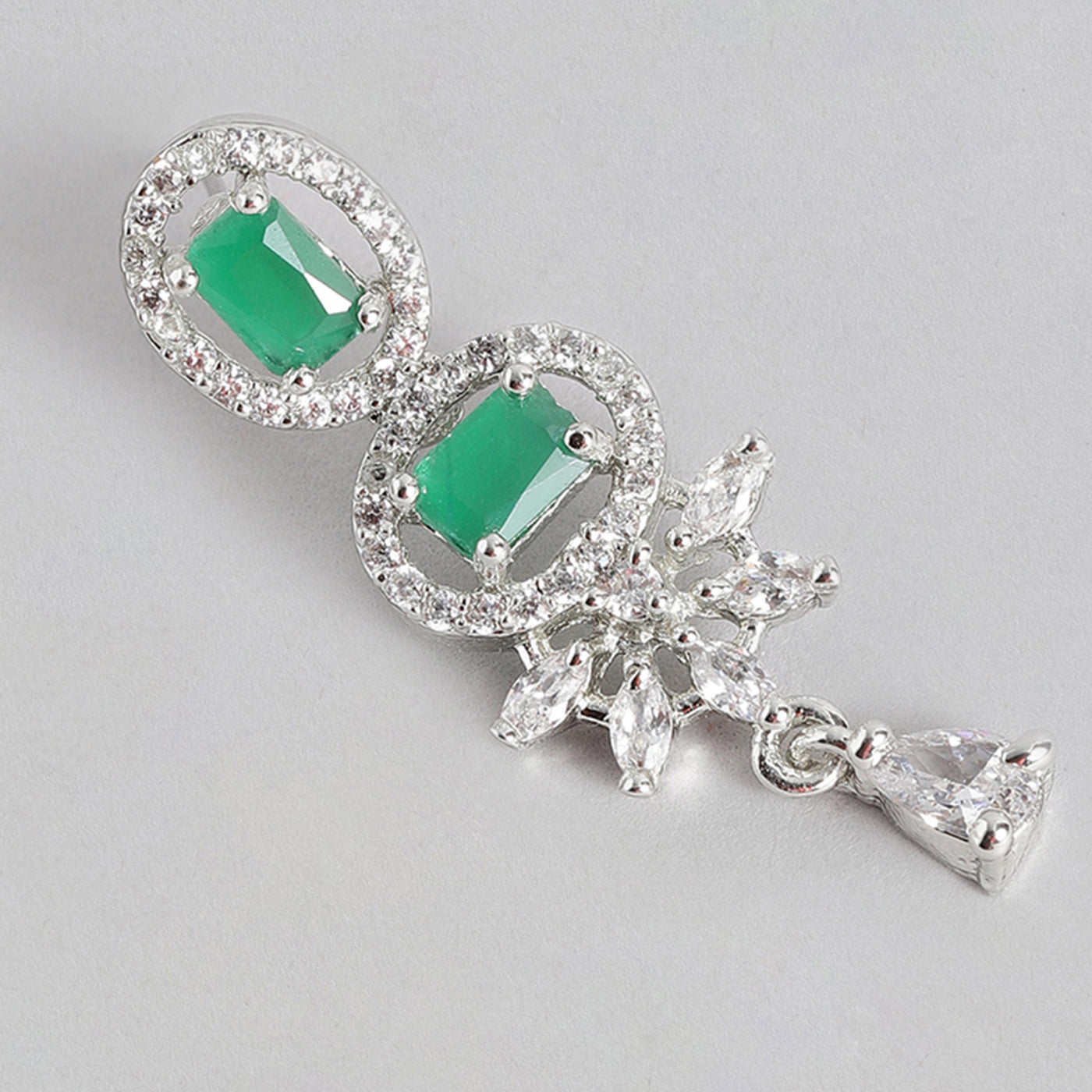 Estele Rhodium Plated CZ Adorable Earrings With Green Stones For Women