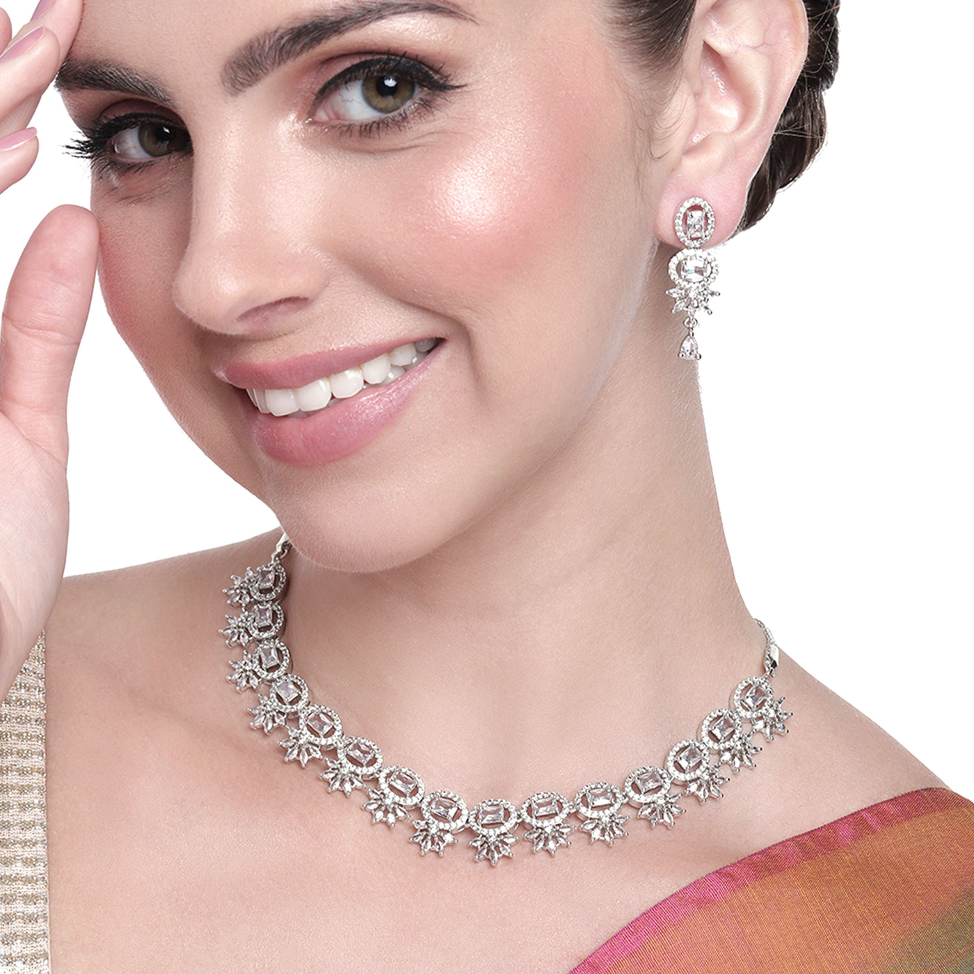 Estele Rhodium Plated CZ Adorable Necklace Set For Women