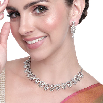 Estele Rhodium Plated CZ Adorable Necklace Set For Women