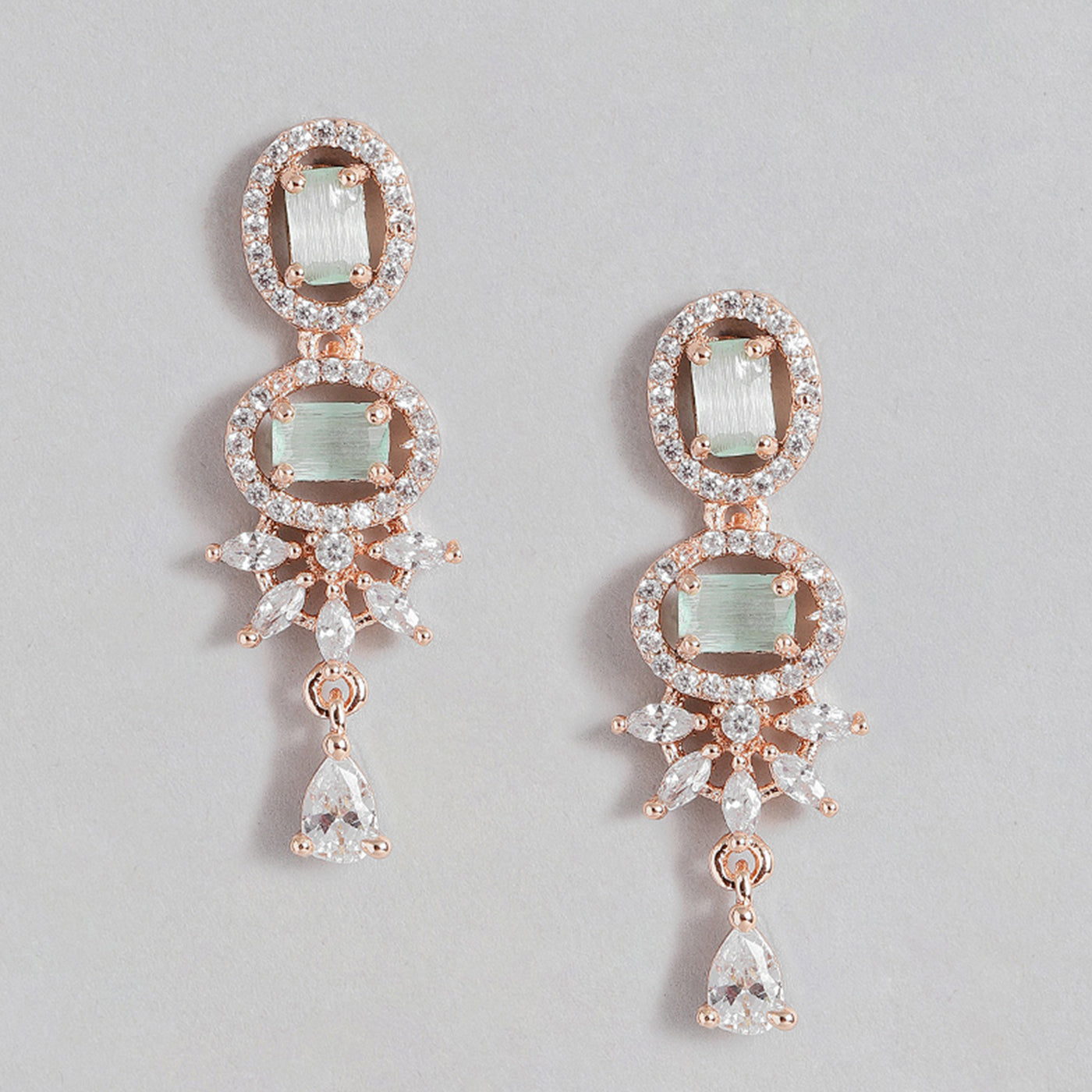 Estele Rose Gold Plated CZ Charming Earrings with Mint Green Crystals for Women