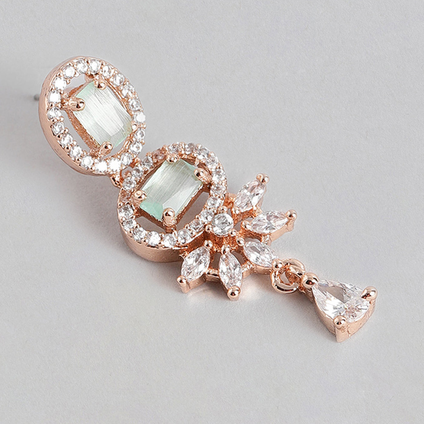 Estele Rose Gold Plated CZ Charming Earrings with Mint Green Crystals for Women
