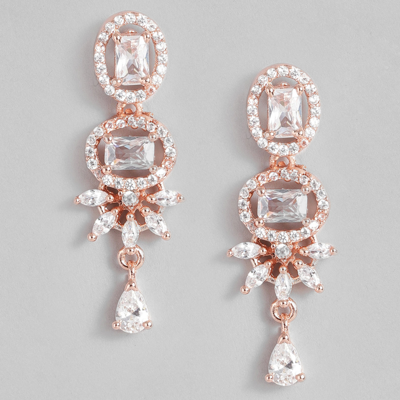 Estele Rose Gold Plated CZ Sparkling Drop Earrings for Women