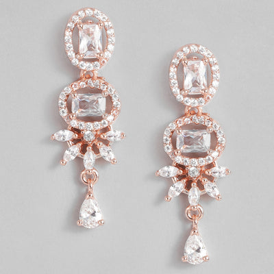 Estele Rose Gold Plated CZ Sparkling Drop Earrings for Women