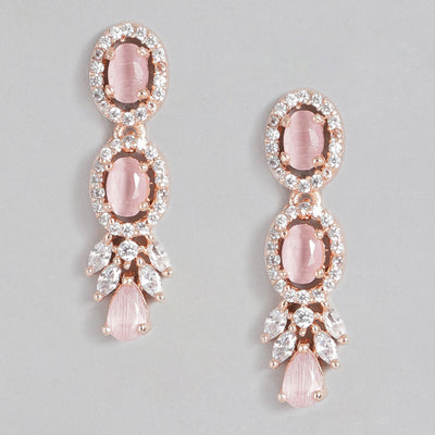 Estele Rose Gold Plated CZ Dazzling Drop Earrings with Mint Pink Stones for Women