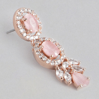 Estele Rose Gold Plated CZ Dazzling Drop Earrings with Mint Pink Stones for Women