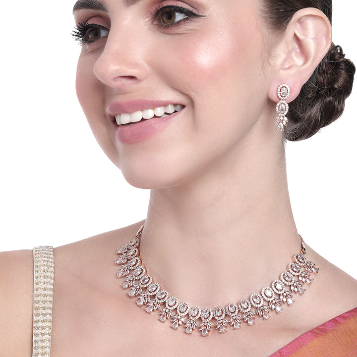 Estele Rose Gold Plated CZ Exquisite Necklace Set for Women