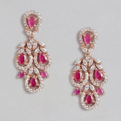 Estele Rose Gold Plated CZ Gorgeous Drop Earrings with Ruby Stones for Women