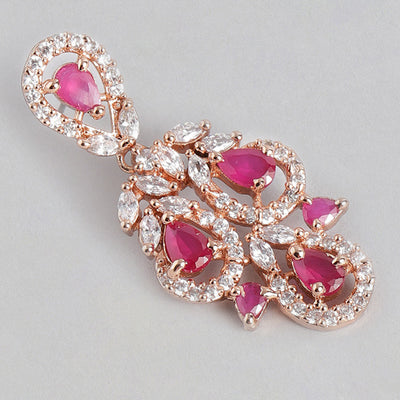 Estele Rose Gold Plated CZ Gorgeous Drop Earrings with Ruby Stones for Women