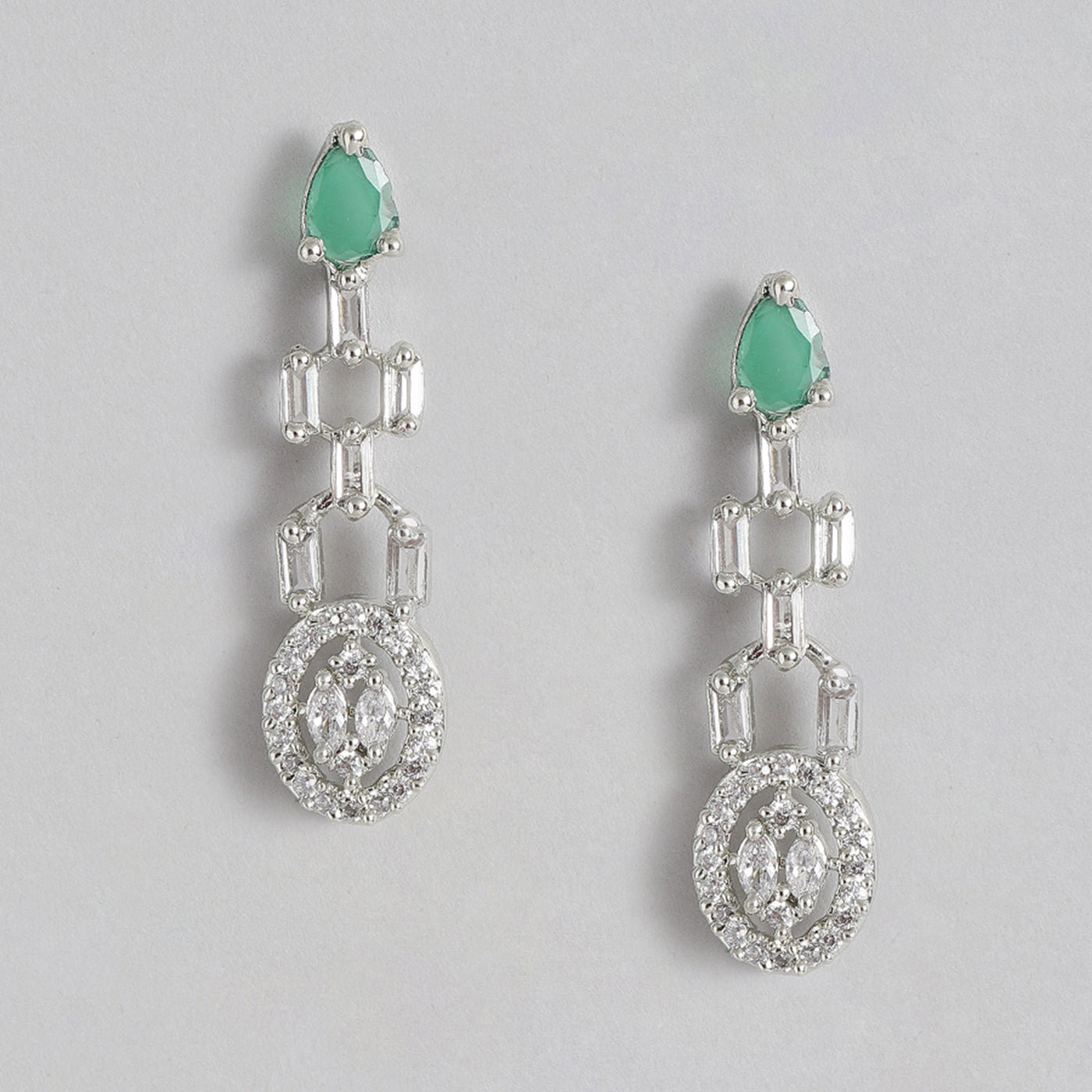 Estele Rhodium Plated CZ Beautiful Designer Earrings with Green Stones for Women