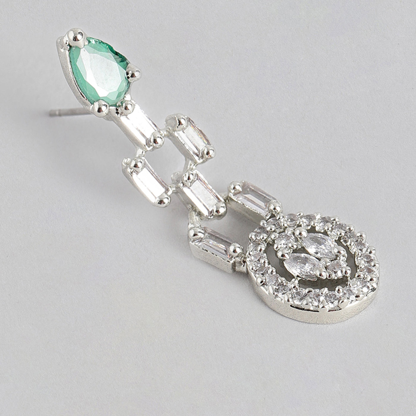 Estele Rhodium Plated CZ Beautiful Designer Earrings with Green Stones for Women