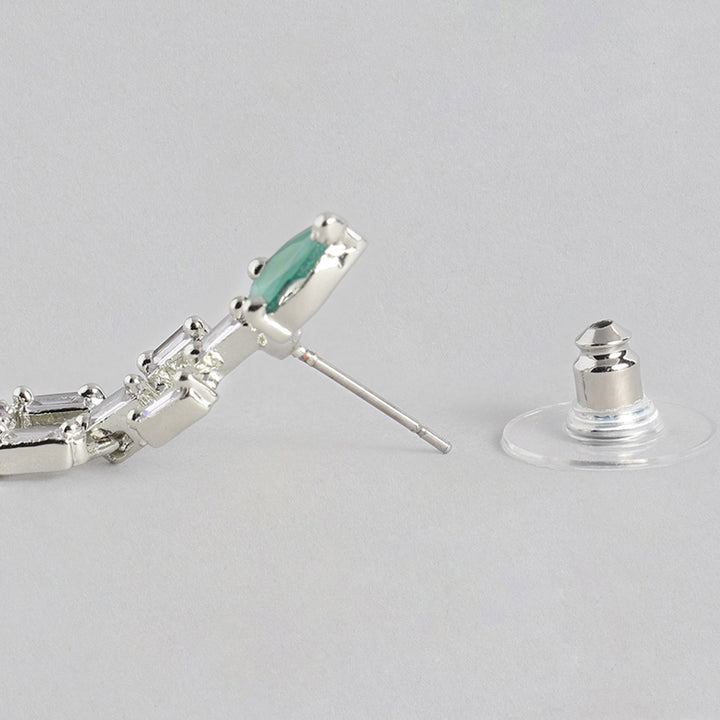 Estele Rhodium Plated CZ Beautiful Designer Earrings with Green Stones for Women