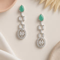 Estele Rhodium Plated CZ Beautiful Designer Earrings with Green Stones for Women