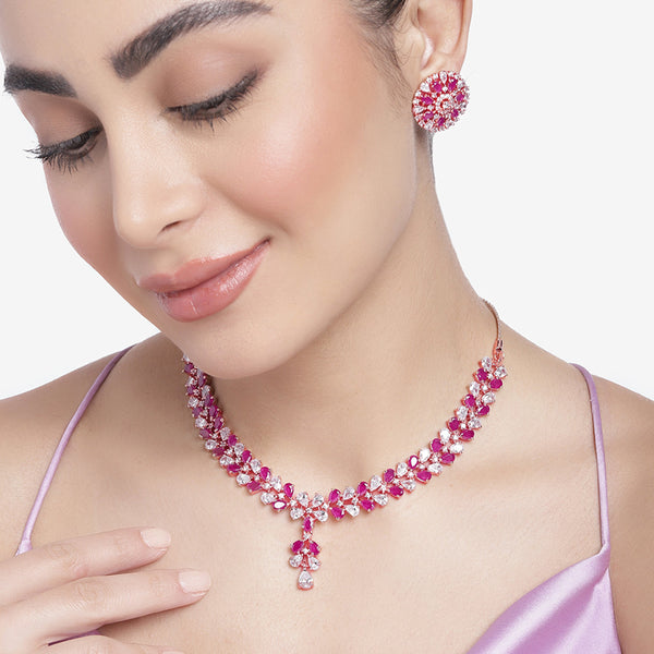 Rosegold Ruby CZ Necklace Set