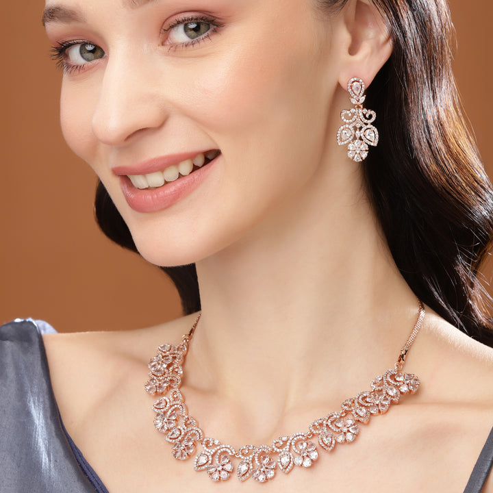 Estele Rose Gold Plated CZ Fascinating Necklace Set for Women