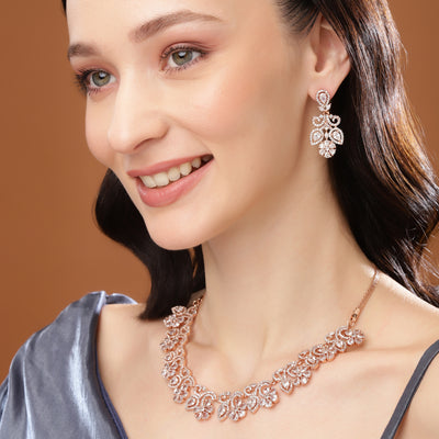 Estele Rose Gold Plated CZ Fascinating Necklace Set for Women