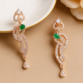 Estele Rose Gold Plated CZ Glittering Drop Earrings with Green Stones for Women