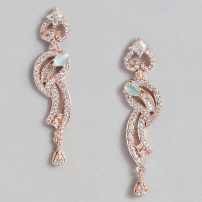 Estele Rose Gold Plated CZ Glittering Drop Earrings with Mint Green Stones for Women