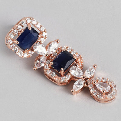 Estele Rose Gold Plated CZ Magnificent Earrings with Blue Stones for Women