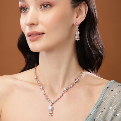 Estele Rose Gold Plated CZ Exquisite Necklace Set for Women