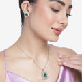 Estele Rhodium Plated CZ Sparkling Square Designer Pendant Set with Emerald Stone for Women