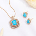 Estele Rose Gold Plated CZ Sparkling Square Designer Pendant Set with Mint Blue Crystals for Women