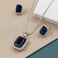 Estele Rhodium Plated CZ Square Shaped Pendant Set with Blue Stones for Women