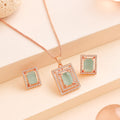 Estele Rose Gold Plated CZ Square Designer Pendant Set with Mint Green Crystals for Women