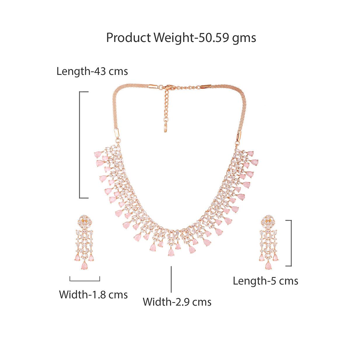 Estele Rosegold Plated CZ Sparkling Necklace Set with Mint Pink Stones for Women