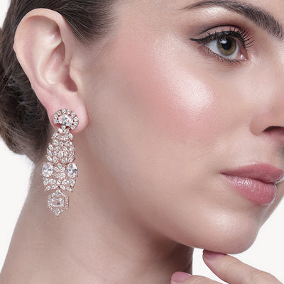 Estele Rose Gold Plated CZ Astonishing Earrings for Women