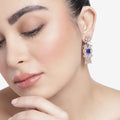 Estele Rose Gold Plated CZ Ravishing Earrings with Blue Stones for Women