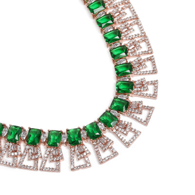 Estele Rose Gold Plated CZ Ravishing Necklace Set with Green Stones for Women