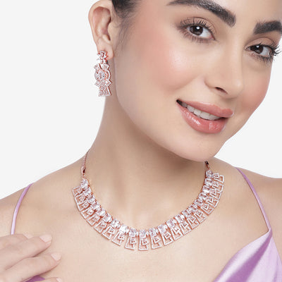 Estele Rose Gold Plated CZ Ravishing necklace Set for Women