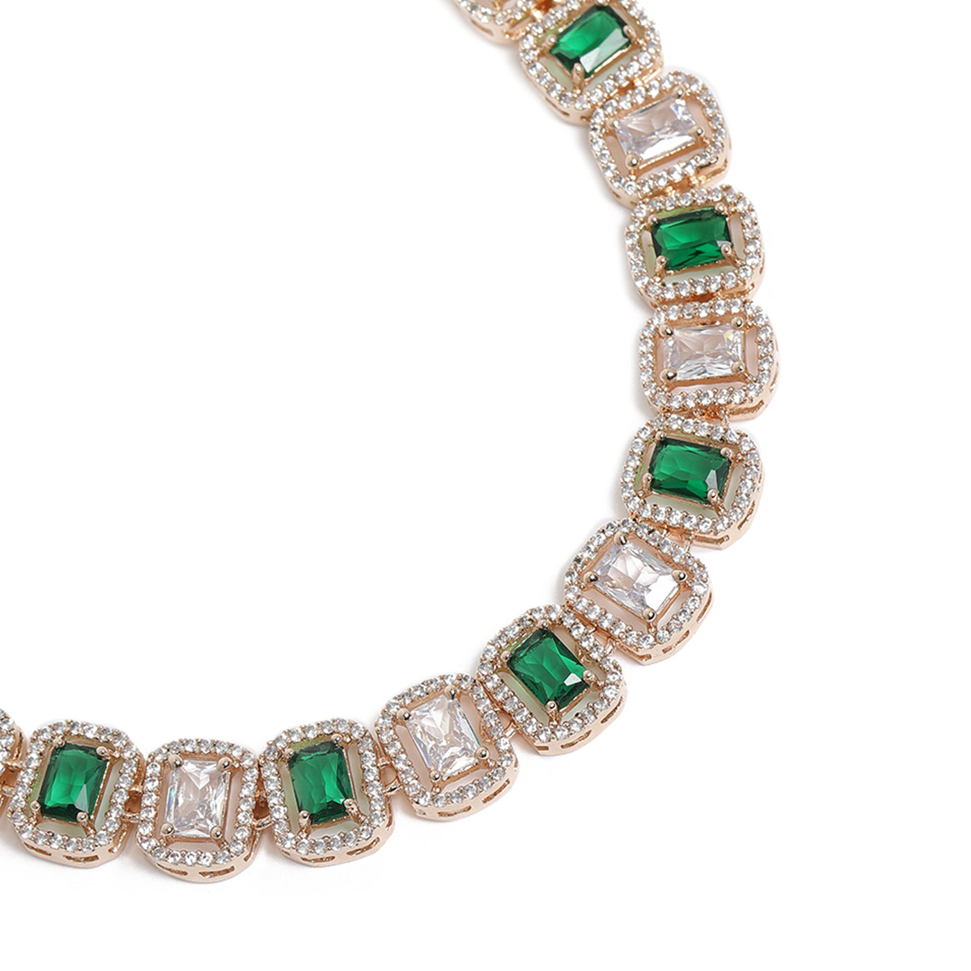 Estele Rose Gold Plated CZ Elegant Neklace Set with Green Stones for Women