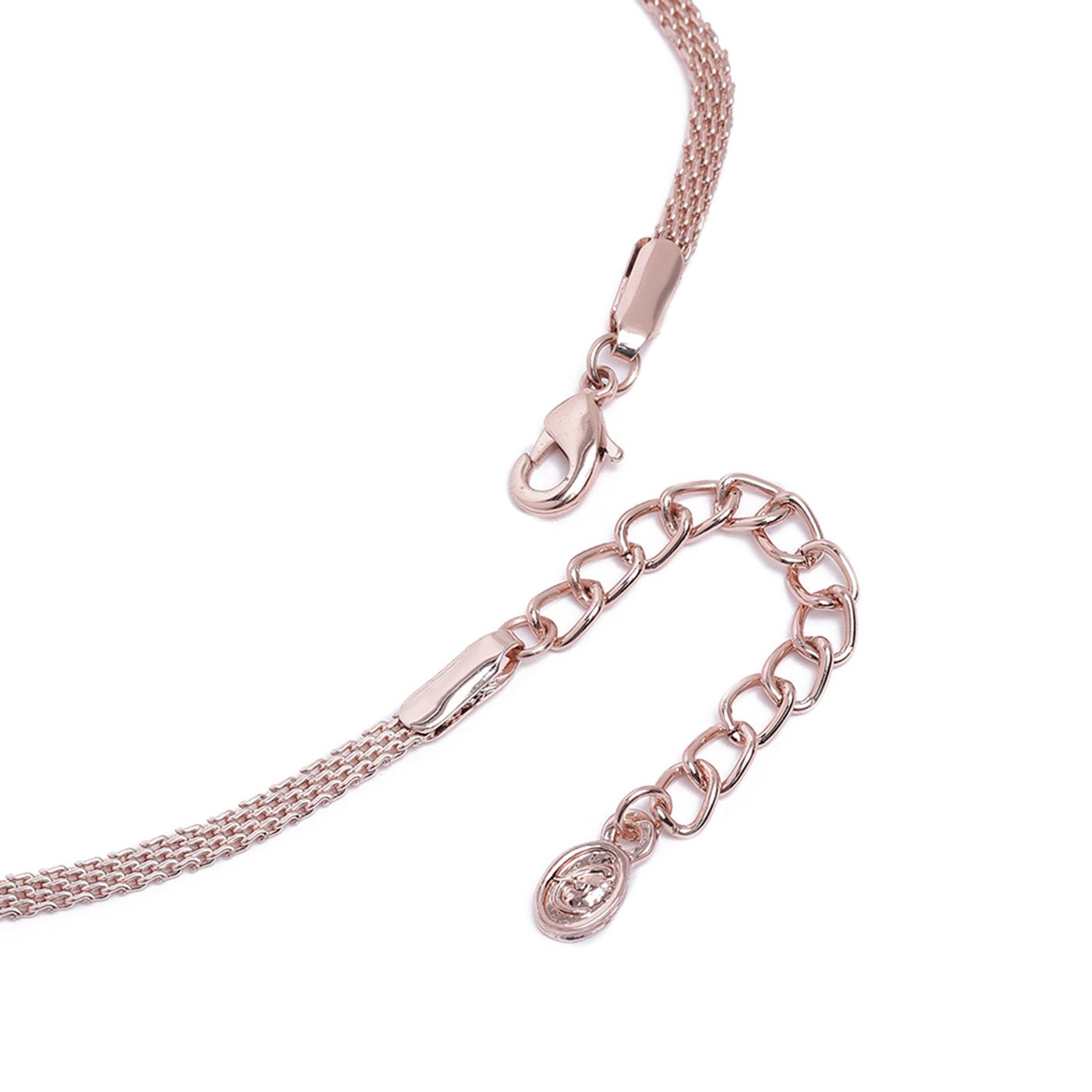 Estele Rose Gold Plated CZ Elegant Necklace Set with Mint Pink Stones for Women