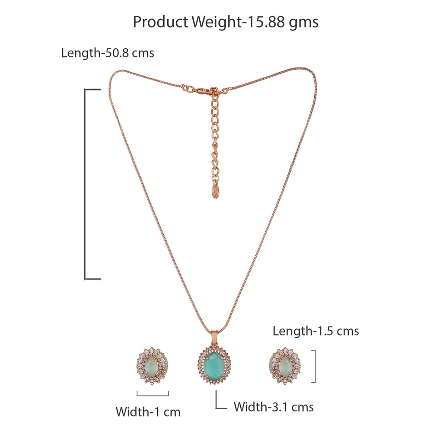 Estele Rosegold Plated CZ Beautiful Oval Designer Pendant Set with Mint Green Stones for Women